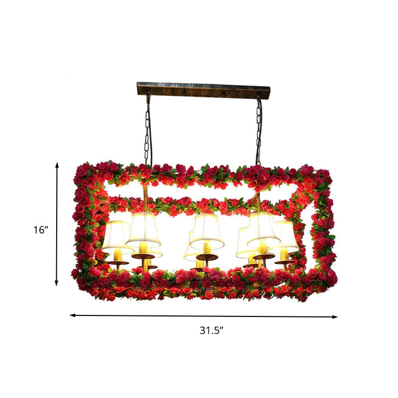 Red Metal Flower Pendant Light For Restaurant - Industrial Rectangular Island With 8 Heads