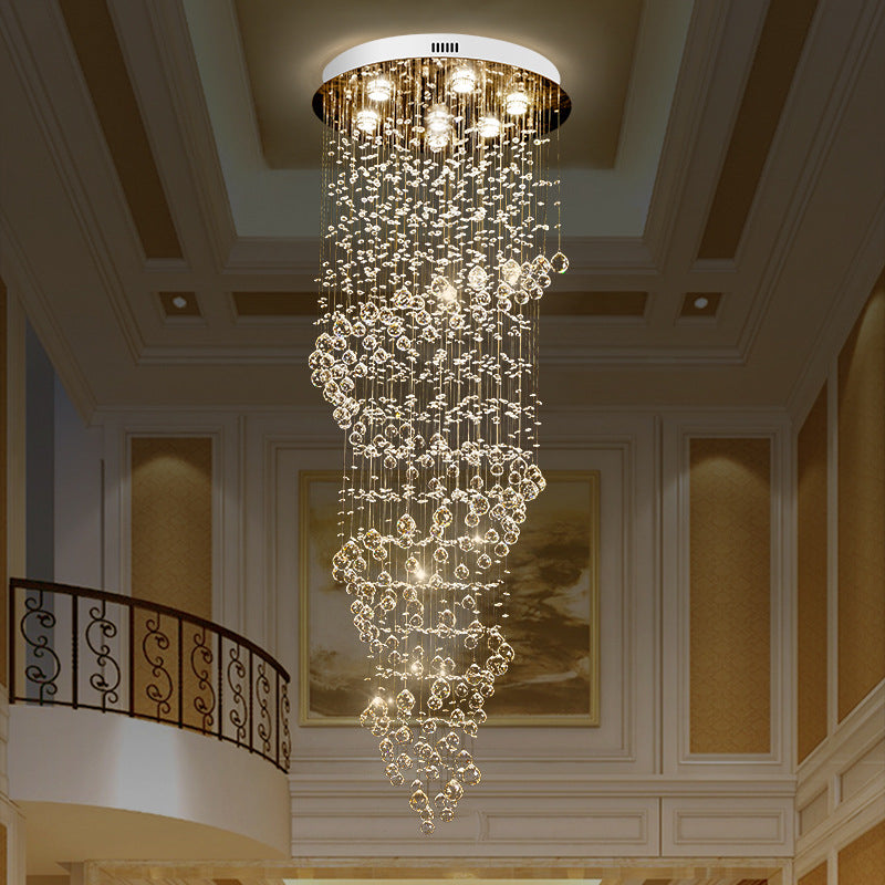 7-Light Modern Swirling Strand Ceiling Lamp: Crystal Led Pendant Light In Gold
