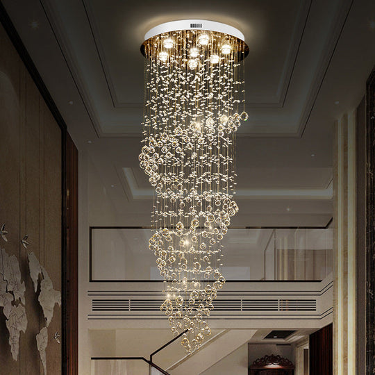7-Light Modern Swirling Strand Ceiling Lamp: Crystal Led Pendant Light In Gold
