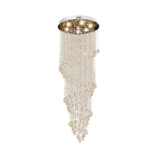 7-Light Modern Gold Crystal LED Swirling Strand Ceiling Lamp