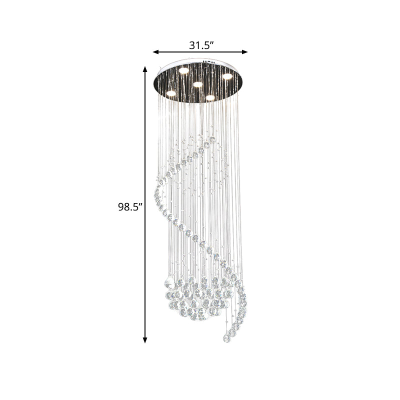 Contemporary Clear Crystal Spiral Pendant with 5 LED Lights - Stylish Living Room Hanging Lamp