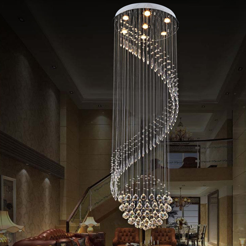 Sleek Silver Spiral Cluster Pendant Lamp - Clear Crystal, 7-Light LED Ceiling Fixture