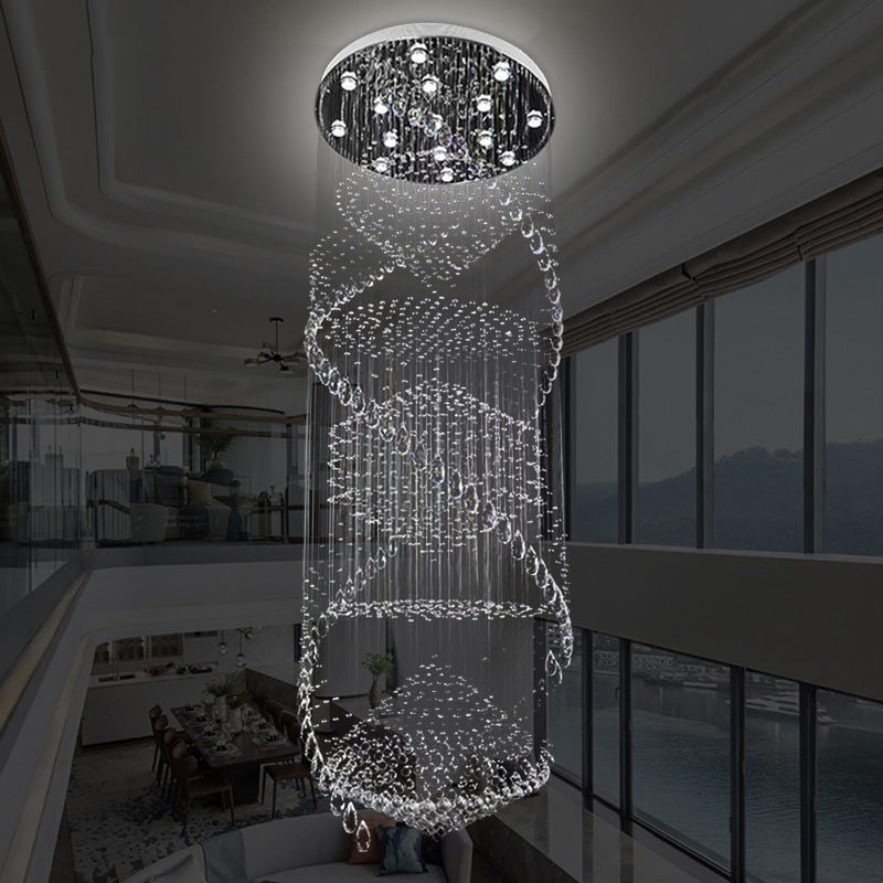 Swirling Crystal LED Ceiling Lamp with 10 Bulbs in Silver