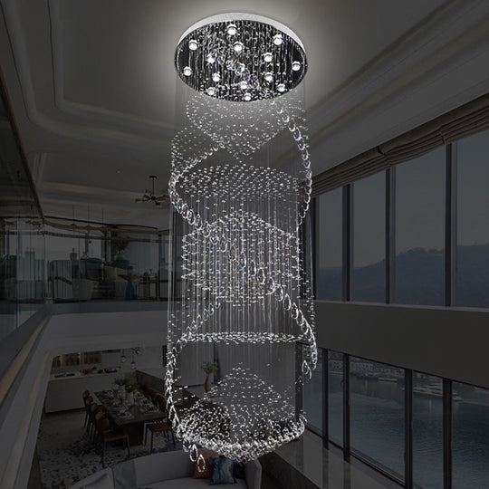 Swirling Crystal LED Ceiling Lamp with 10 Bulbs in Silver
