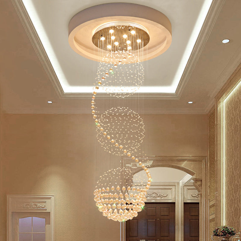 Modern Silver Crystal Ball Pendant Light with 10-Lights, Ideal for Staircases
