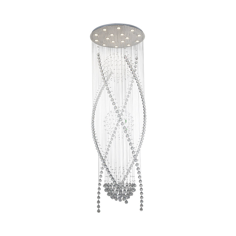 White Crystal Stair Cluster Pendant Light - Contemporary Hanging Lamp With 12 Bulbs