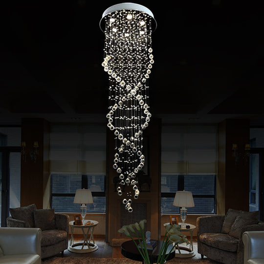 Modern Crystal White LED Pendant Light with Spiral Waterfall Design - 6 Heads