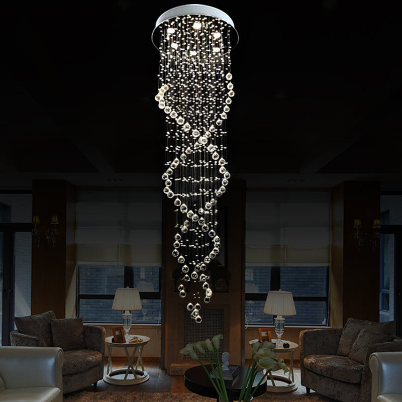 White Led Cluster Pendant Light - Modern Spiral Waterfall Design With 6 Heads Hanging Ceiling Lamp