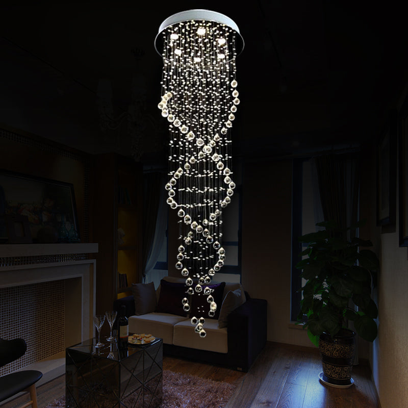 Modern Crystal White LED Pendant Light with Spiral Waterfall Design - 6 Heads