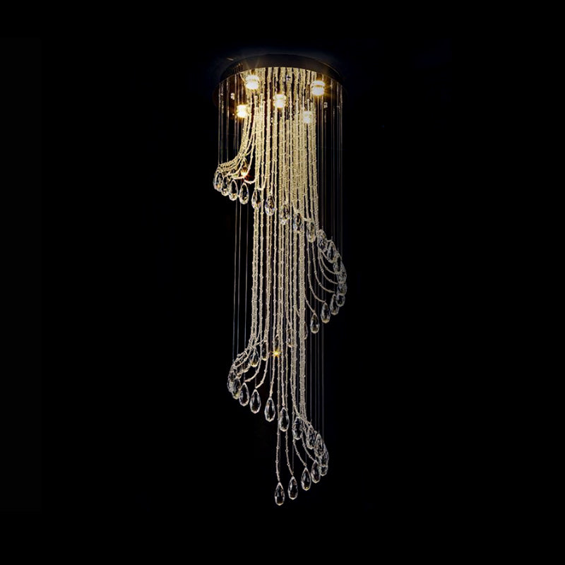 Contemporary Black Crystal Spiral Pendant Ceiling Light - 5-Light LED, Perfect for Living Room