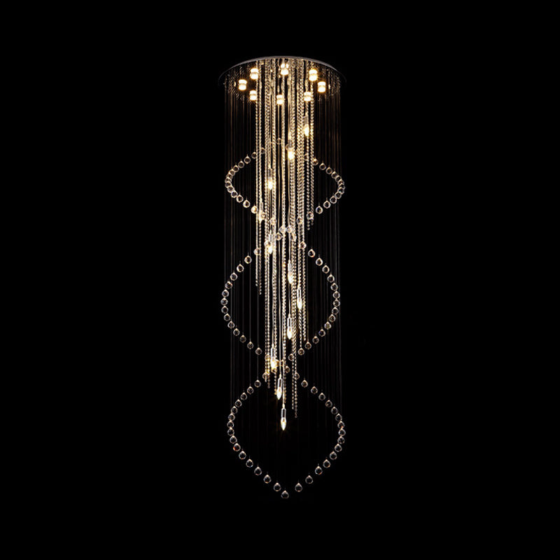 Cascading Crystal Pendant Lamp - Minimalist 19-Bulb Silver LED Suspension Light