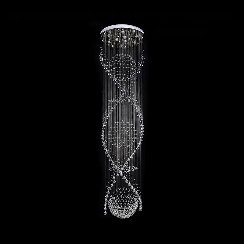 Modern Crystal LED Pendant Light with Twirling Waterfall Design and 9 Bulbs for Living Room