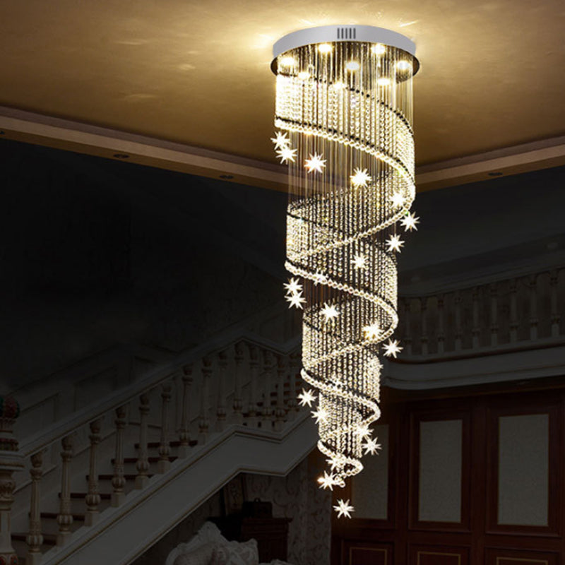 Sleek Led Crystal Pendant Light With 9 Heads In Modernist Spiral Design - Silver Finish