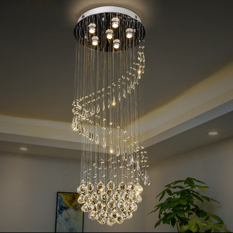 Modernist Twirl Crystal Pendant Light - 6-Light LED Cluster, Silver