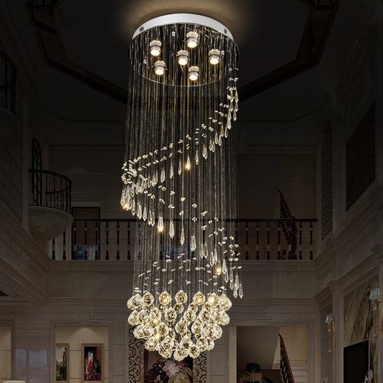 Modern Silver Led Cluster Pendant Light With Twirl Crystal - 6-Light Hanging Ceiling Lamp