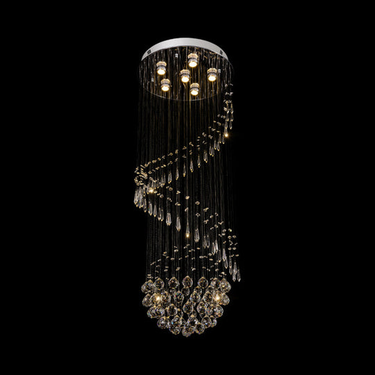 Modernist Twirl Crystal Pendant Light - 6-Light LED Cluster, Silver