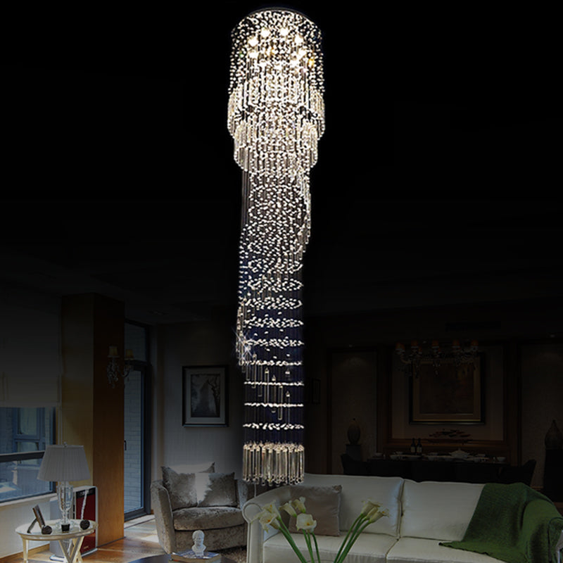 Modern Crystal Cascading Pendant Light With 9 Led Heads - Gold Finish