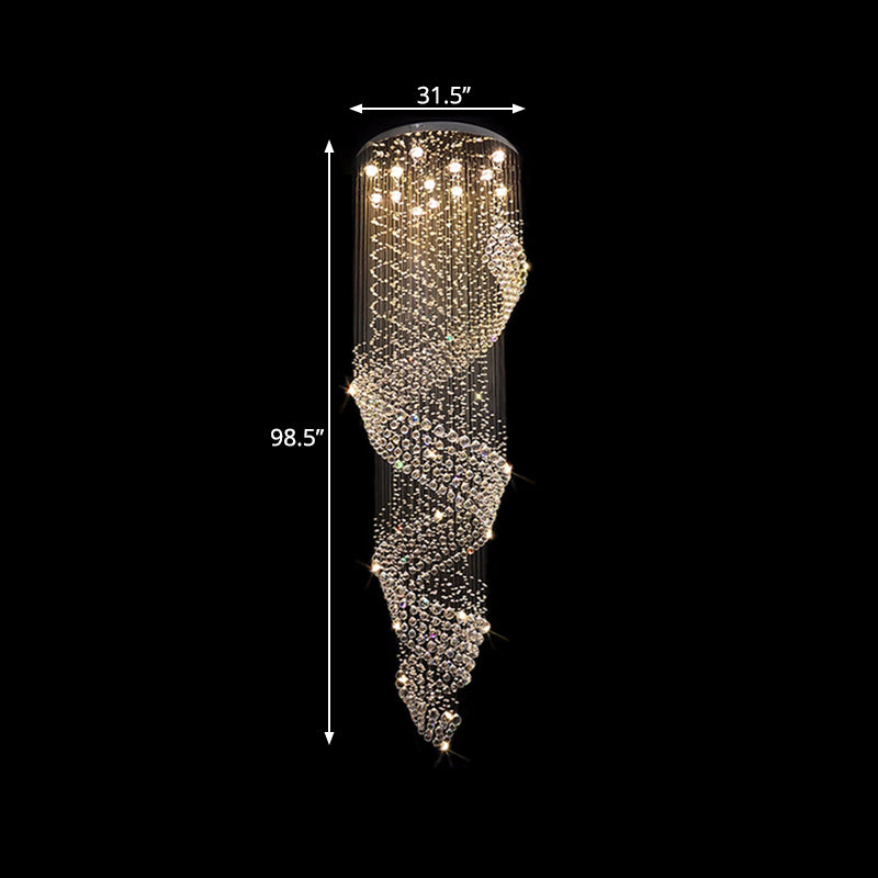 Sleek Spiral LED Pendant Lamp - Clear Crystal, Minimalist Design, Silver Finish - 13-Light Chandelier for Living Room