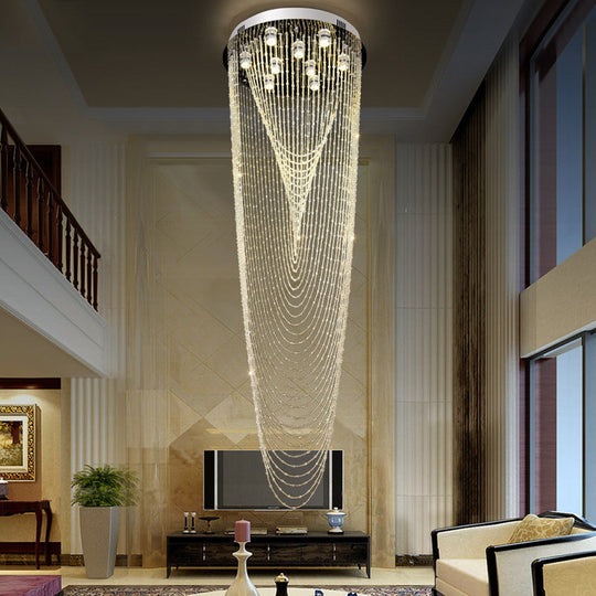 Contemporary Silver Waterfall Crystal Hanging Lamp with 13 Bulbs - Stylish Living Room Pendant