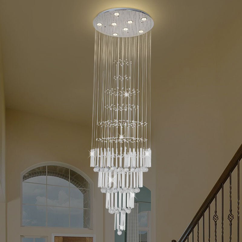 Modern Crystal White Pendant Light with LED Cluster Orbs and Rods - 8-Light Hanging Ceiling Lamp
