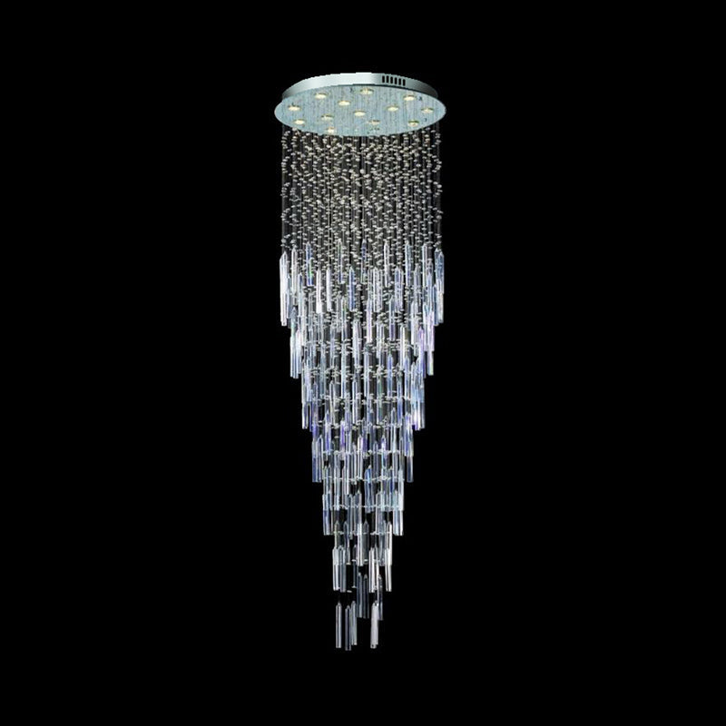 Modern Crystal Multi-Pendant Chandelier With 13 Silver Orb And Rod Lights For Stairways