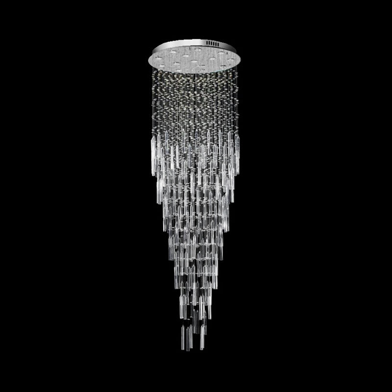 Modern Crystal Multi-Pendant Chandelier With 13 Silver Orb And Rod Lights For Stairways