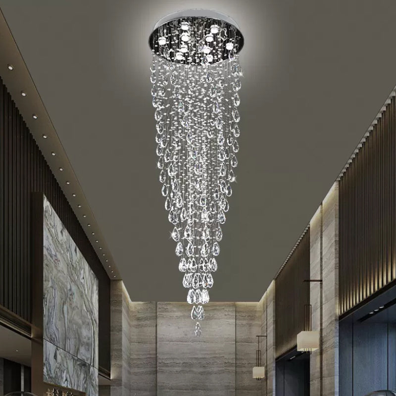 Modern Raindrop Crystal Pendant With 9 Led Lights In Silver Finish