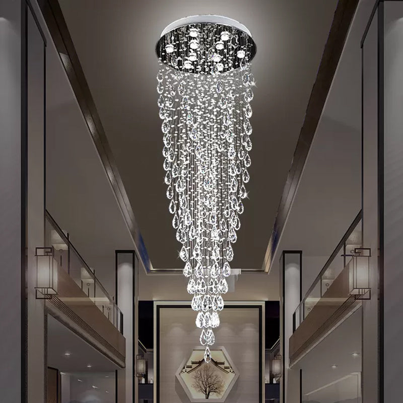 Modern Silver Clear Crystal LED Raindrop Pendant Lamp with 9 Lights