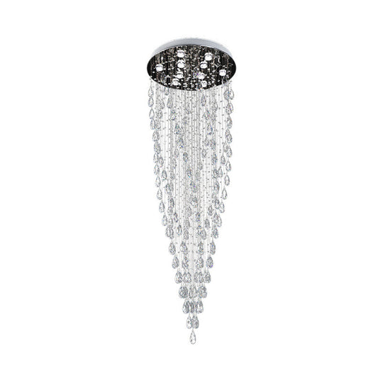 Modern Silver Clear Crystal LED Raindrop Pendant Lamp with 9 Lights