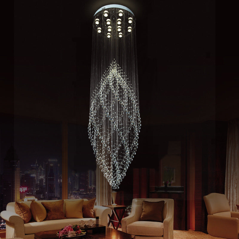 Modern Silver Crystal Chandelier With Multi Led Pendants And 12-Bulbs For Stairway Ceiling