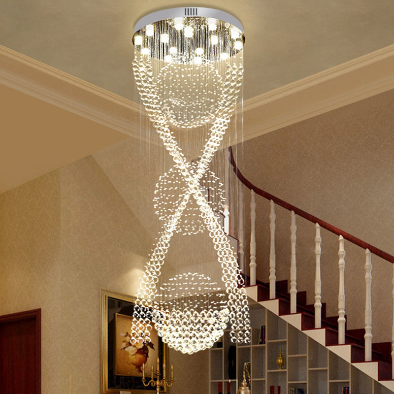 Modernist Crystal Spiraling Pendant With 15 Led Lights - Silver