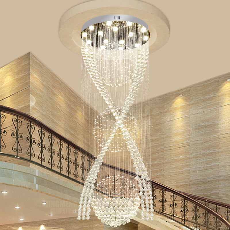 Modernist Crystal Spiral Pendant with 15 LED Lights - Silver"