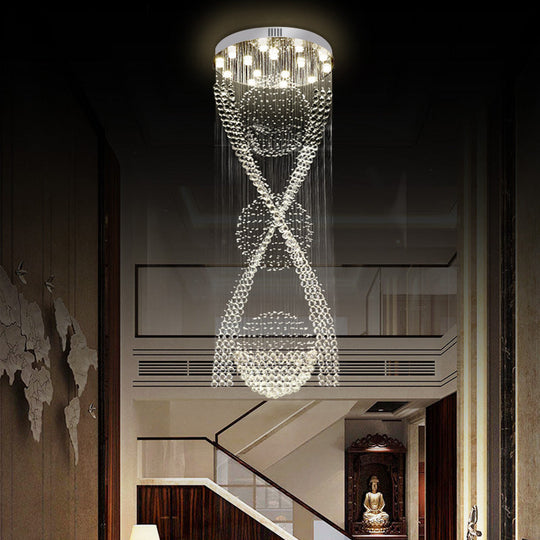 Modernist Crystal Spiraling Pendant With 15 Led Lights - Silver