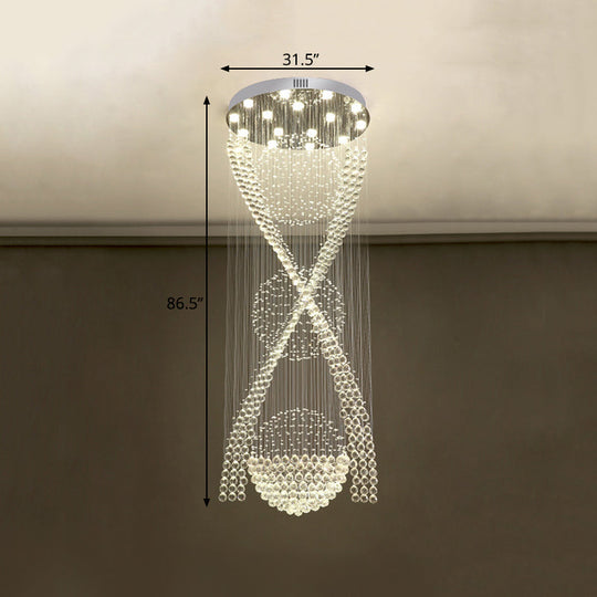 Modernist Crystal Spiral Pendant with 15 LED Lights - Silver"