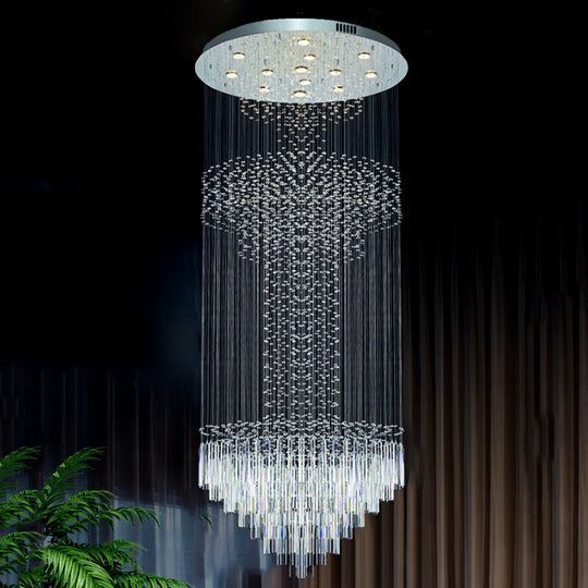 Contemporary Silver Crystal LED Cluster Pendant Light with 13 Heads and Rods