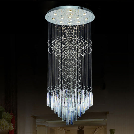 Contemporary Silver Crystal Led Cluster Pendant Light - 13-Head Orbs And Rods Hanging Design