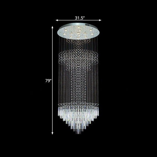 Contemporary Silver Crystal LED Cluster Pendant Light with 13 Heads and Rods