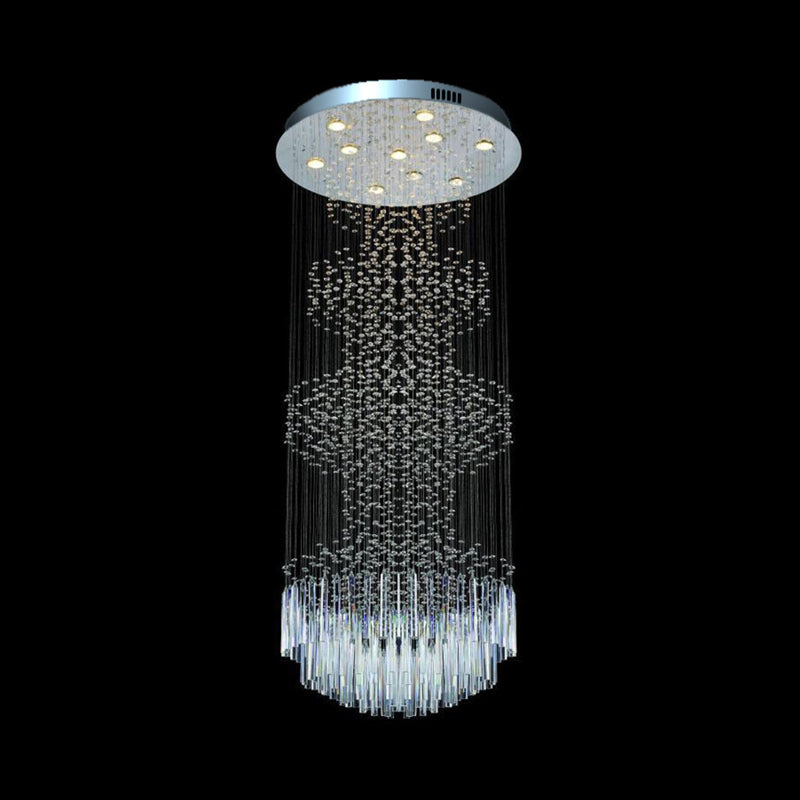 Modern 10-Light Crystal LED Multi Hanging Ceiling Lamp in Silver