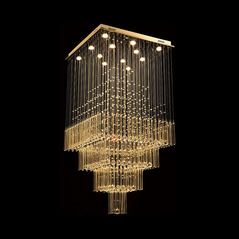 Contemporary Silver Crystal Suspension Lamp with 13 LED Lights - Stair Cluster Pendant Light