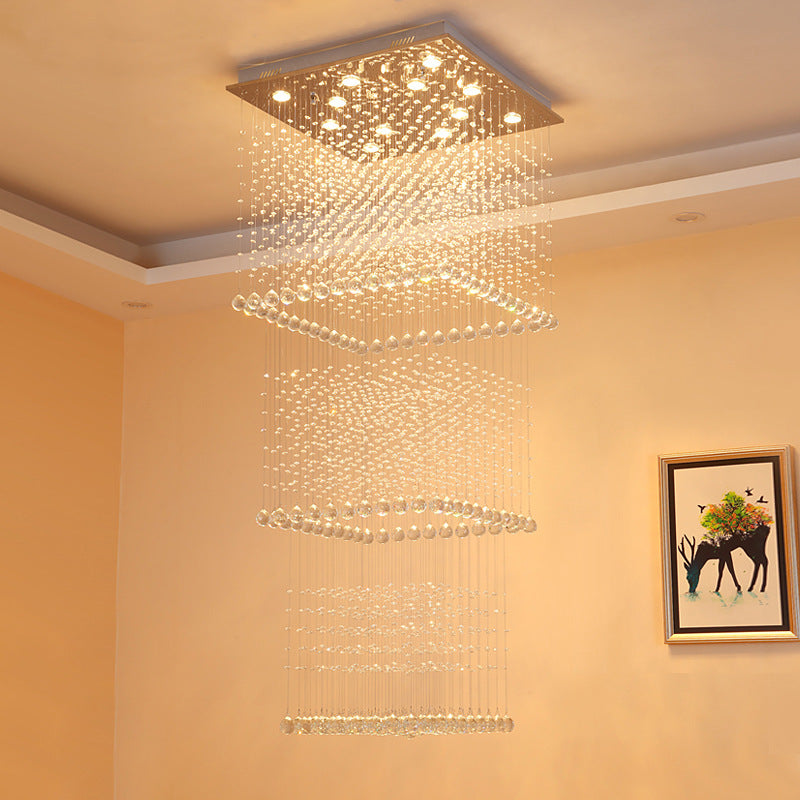 Silver Crystal Square Hanging Light - Minimalist Led Multi Lamp Pendant With 13 Bulbs For Stairs
