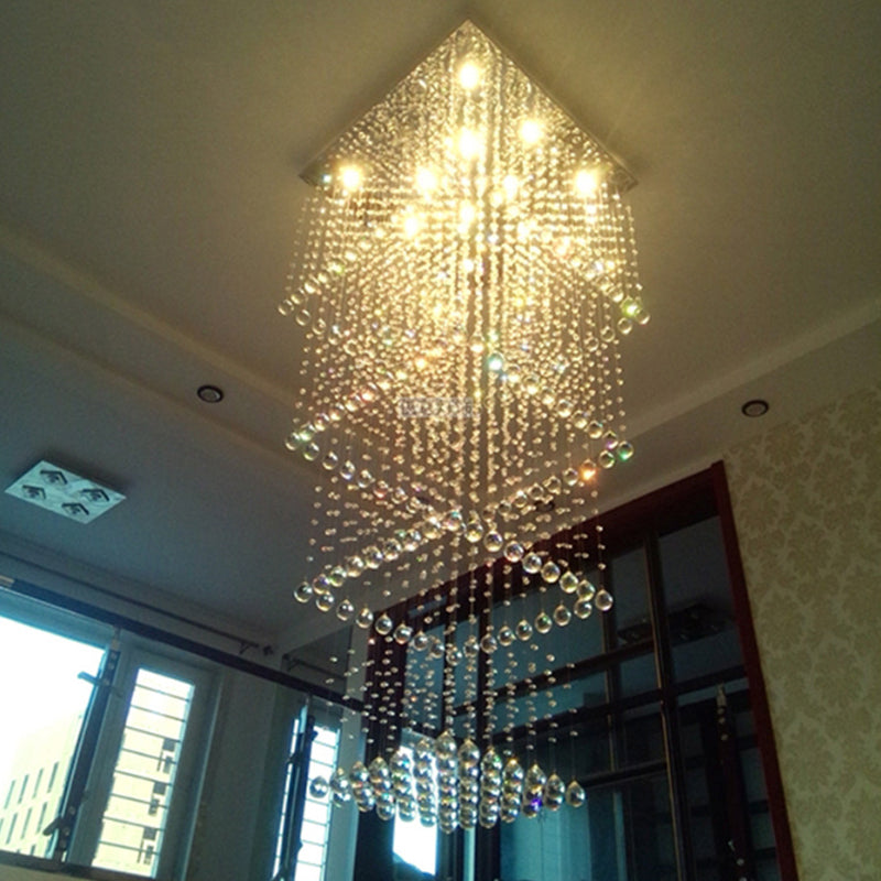 Silver Crystal Square Hanging Light - Minimalist Led Multi Lamp Pendant With 13 Bulbs For Stairs