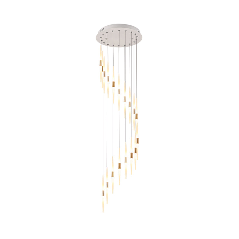 White Acrylic Spiral Hanging LED Pendant - Modernist Stair Lighting, 8/12/18 Lights