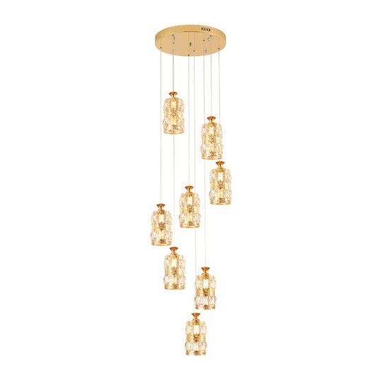 Gold Modernist Crystal Cluster Pendant with 8 Bulbs