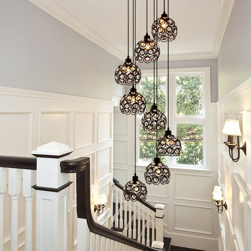 Modern Crystal Dome Chandelier White/Black 8-Bulb Ceiling Light For Living Room Black