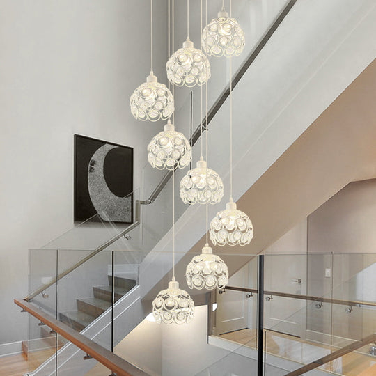 Modern Crystal Dome Chandelier - White/Black 8-Bulb Ceiling Light for Living Room