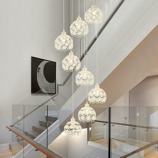 Modern Crystal Dome Chandelier White/Black 8-Bulb Ceiling Light For Living Room White