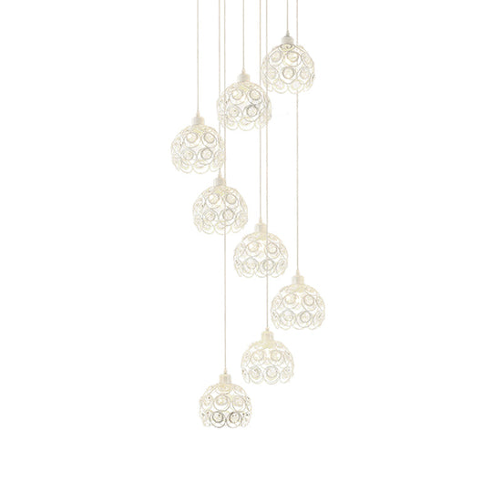 Modern Crystal Dome Chandelier - White/Black 8-Bulb Ceiling Light for Living Room