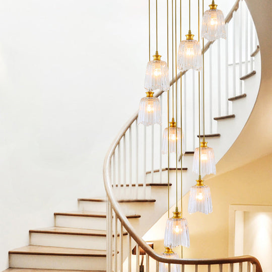 Modern Gold Crystal Pendant Ceiling Lamp - Spiral 10-Light Multiple Hanging Design