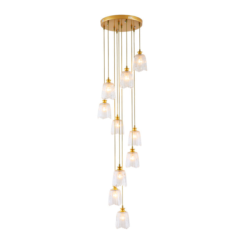 Modern Gold Crystal Spiral Pendant Ceiling Lamp with 10 Hanging Lights