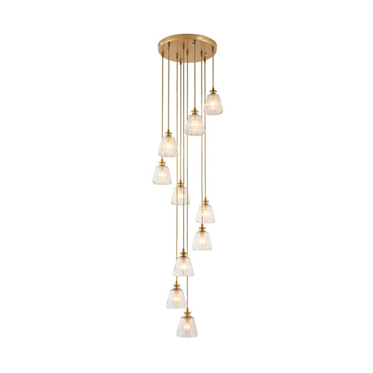 Contemporary 10-Head Crystal Gold Pendant Lamp Fixture